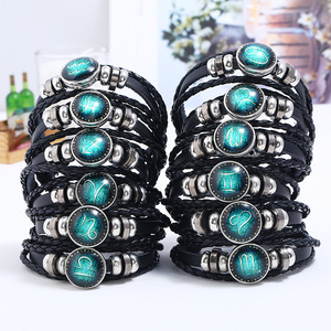 Pulsera Luminosa de Cuero con Signos Zodiacales: Géminis, Leo, Libra, Escorpio, <span class=keywords><strong>Sagitario</strong></span>, 12 Constelaciones, Joyería para Hombre - Product Image 5