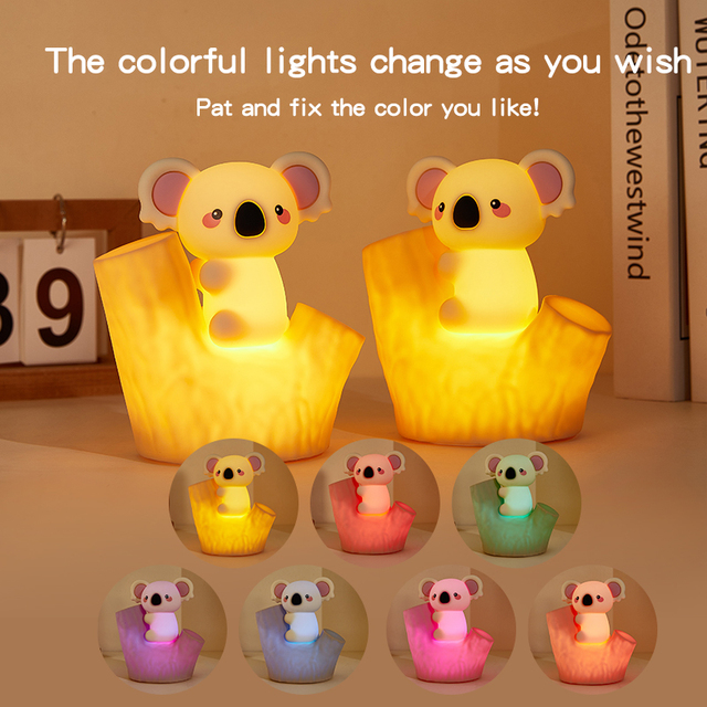 Mini Koala Animal Led Night Lamp Usb Rechargeable Portable Touch Dimmable Light for Baby Nursery Kids Bedroom Decor Gift
