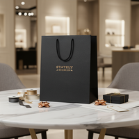 Sac cadeau en papier noir écologique de luxe avec logo personnalisé, estampage à chaud doré, doublure en éponge, poignée en ruban pour bijoux et vêtements