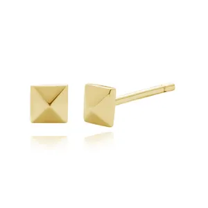 925 Sterling Silver Cone Stud Earrings 14K&18K Gold Plated Square Shape Pyramid Small Stud Earrings