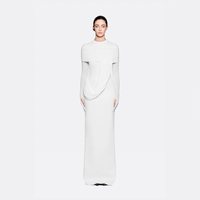Robe moulante mi-longue A12610 avec col montant, drapé froncé et bretelles spaghetti