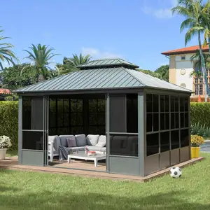 Octagonal Solarium Sunroom for Outdoors Backyard with Lockable Sliding Door Galvanized Steel Sloping Roof