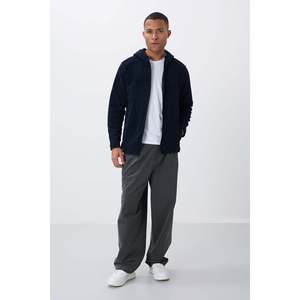 Sudadera de Forro Polar Azul Marino de Corte Holgado para Hombre Air Jones Connell - Suéter de Poliéster Suave para Uso Casual de Invierno - Product Image 3