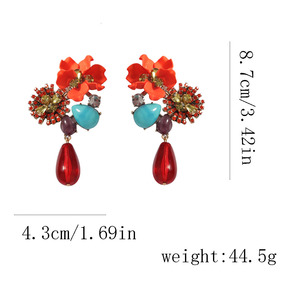 New Retro Resin Flower Drop <b>Long</b> Earrings - Product Image 2