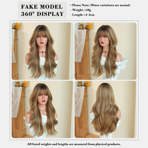 Perruques synthétiques de 24 pouces, marron <span class=keywords><strong>doré</strong></span> à blond clair moyen avec frange, en fibre résistante à la chaleur, aspect naturel mat - Product Image 5