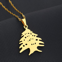 Collier pendentif avec carte du Liban, arbre de cèdre, drapeau, acier inoxydable, couleur or/acier, bijoux ethniques pour hommes et femmes, cadeaux