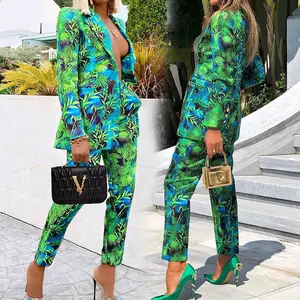 ZL1376 New Arrivals Autumn Ladies Elegant Printed Floral Suits Set For Women Blazer And Pants Set Business Suits For Women