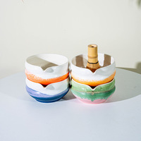 Exclusif transfrontalier Style japonais Fouet à matcha 100 brins Outil de préparation du matcha Support pour fouet Ensemble de thé Bol à matcha imprimé