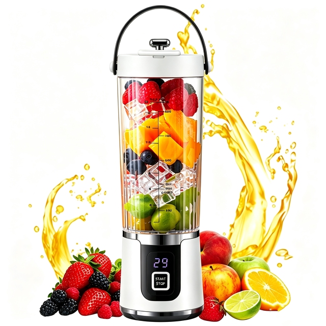 BPA Free 500ML Personal Size Blender 10 Sharp Blades 3000mAh Crushing Ice Cordless Rechargeable Portable Smoothie Maker