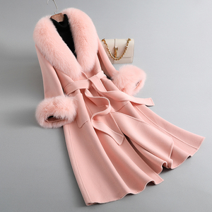 <span class=keywords><strong>Giacca</strong></span> Lunga da Donna 100% Lana con Collo e Polsini in Pelliccia di Volpe, Cappotto Caldo da Donna JT3252 - Product Image 4