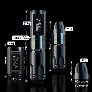 Máquina de Tatuar Tipo Pluma, Carrera Ajustable de 2.0-4.0mm, Batería de 1800mAh, Portátil, Conexión RCA, Cableada e Inalámbrica - Product Image 3