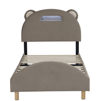 Lit Willsoon Bear Design en velours avec lumière LED Lit pour enfant taille unique personnalisable en bois de style panneau solide pour les enfants