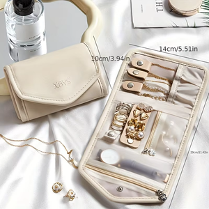 Foldable PU Leather Travel Jewelry Organizer Bag Portable <b>Storage</b> Pouch for <b>Rings</b> Necklaces Earrings - Product Image 1