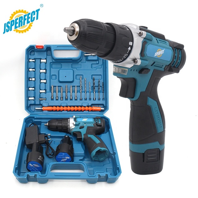 JSPERFECT New Design 12V Battery Cordless Drill with Full Drill Bits
