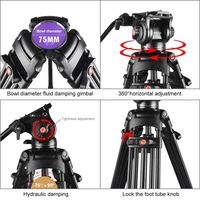 PULUZ Trépied professionnel robuste et portable pour appareil photo reflex numérique, caméscope en aluminium avec tête fluide pour studio photo