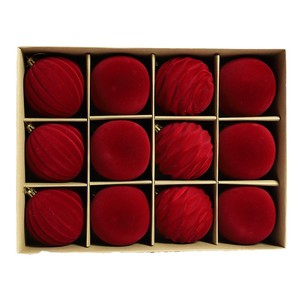 High Quality Burgundy Velvet Christmas <b>Tree</b> Ball Ornaments Flocked <b>Plastic</b> Xmas Decorative Hanging Ornaments Party Supply Set - Product Image 4