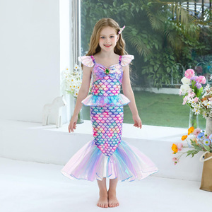 Robe de princesse sirène multi-couches en gaze pour enfants, style mode, avec bretelles, costume de spectacle pour filles - Product Image 2