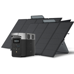 إيكوفلو دلتا 2+ مع لوحتين شمسيتين بقدرة 400 واط، بطارية ليثيوم بوليمر 1024 واط/ساعة، شحن سريع، واجهة USB، مادة بلاستيكية، قدرة إخراج 1200 واط مع قابس - Product Image 1