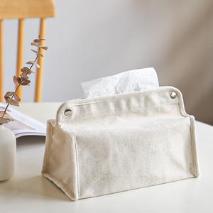 Funda de lona para caja de pañuelos, tamaño grande, 24,5 cm, almacenamiento portátil multiusos para escritorio, color blanco marfil, plegable, para uso doméstico y en casas de huéspedes - Product Image 3