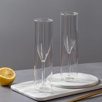 Copa de Champán de Vidrio Borosilicato Transparente de 100 ml con Copa Interior para Vino, Copa Alta Cilíndrica para Degustación de Cócteles