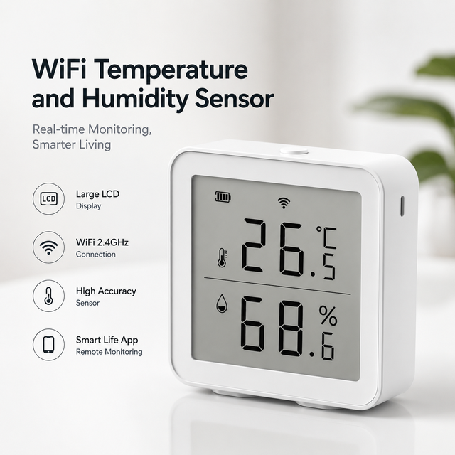 OEM ODM WiFi Temperature Humidity Sensor with Large LCD Display Wireless Thermometer Hygrometer Smart Home Device
