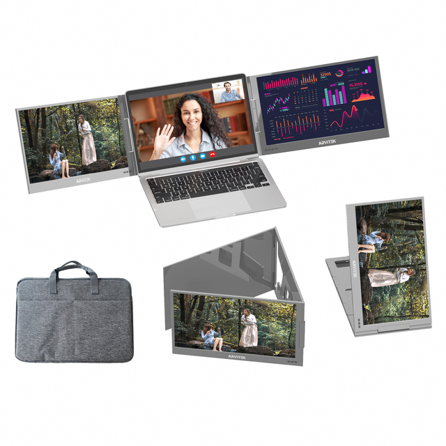 15.6 Inch Portable Laptop Screen Extender w/Bag, 1080P USB-C Triple Laptop Monitor w/Adjustable Non-Slip Stand for 11-16" Device