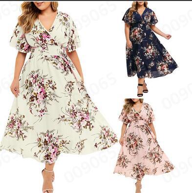 Женское платье с коротким рукавом и V-образным вырезом