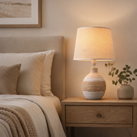 Lampe de table en céramique style bohème côtier, abat-jour en tissu de lin, corde de jute, lampe de chevet LED chaude pour chambre à coucher, salon, décoration intérieure