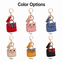 Schattig lederen uil portemonnee sleutelhanger mini dieren PU portemonnee kwast tas charme hanger sleutelring cadeau voor auto tassen RTS