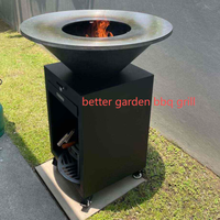 Barbecue Brasero Extérieur en Acier Corten avec Fonction Fumoir, Facile à Assembler et à Nettoyer, Grille de Sécurité pour Famille de 5 à 8 Personnes