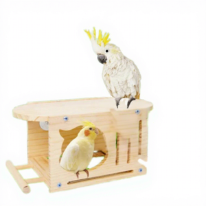 Nid d'oiseau en bois à motif solide avec clocher bouton fermeture nid de jeu d'oiseau et maison <span class=keywords><strong>perchée</strong></span> pour l'élevage d'oiseaux - Product Image 1