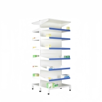 Étagère de rangement pour pharmacie, double face, fixe, huit niveaux, en acier robuste, pour l'affichage en magasin médical et en clinique