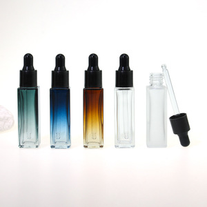 Nuevo diseño Mini Square 3ml 5ml 10ml Gradiente Azul Ámbar Vidrio transparente Base gruesa Frascos cuentagotas para sueros - Product Image 6