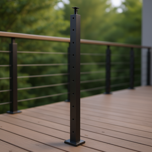 Poteau de garde-corps en acier inoxydable 42x1x2 pouces pré-percé pour garde-corps de terrasse et d'escalier, design moderne noir - Product Image 2