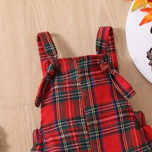 Jumpsuit celana flanel bayi perempuan, celana flanel Natal kotak-kotak hijau merah Vintage keseluruhan Suspender Natal Anak perempuan 0-4 tahun - Product Image 3