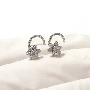 F136 Titanium Nose Stud Flower 5a Zircon Rod Nose Ring Titanium G23 Ring Body Perforated Jewelry Nose Jewelry Silver Jewelry