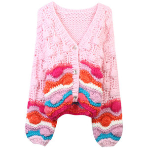 Jersey largo de punto de primavera con logotipo personalizado de <span class=keywords><strong>lana</strong></span> de mohair y alpaca con patrón abrigo de invierno para <span class=keywords><strong>mujer</strong></span> - Product Image 1