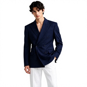 Blazer Azul Marino de Doble Botonadura para Hombre, con Pantalones Blancos, Corte Moderno y Ajustado, Ideal para Eventos Formales, Negocios, Fiestas y Bodas - Product Image 3