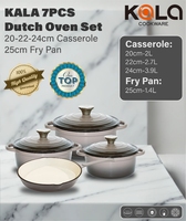 Ensemble de Batterie de Cuisine en Fonte Émaillée Antiadhésive, Set de 7 Pièces Comprenant Cocottes, Casserole, Poêle et 3 Couvercles
