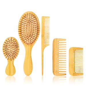Lot en gros de brosses à cheveux en bois de bambou naturel et peignes démêlants à dents larges avec peigne à queue de rat et brosses à poils naturels - Product Image 1
