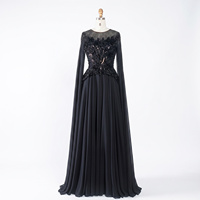 Robe de bal élégante en mousseline avec appliques et perles Sharon Said SS104, style musulman, pour soirée formelle, robe de mariée avec cape, inspirée des tenues arabes saoudiennes