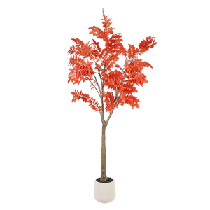 Árbol de Pera Artificial Amarillo de 230 cm con Hojas Rojas en Maceta, Planta Realista para Decoración de Interiores de Hogar u Oficina - Product Image 1