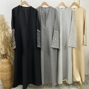 6797# Abaya Manufacturer Fashion 2024 Embroidery Linen Polyester Closed Abaya Islamic Muslim Women <b>Summer</b> Dresses - Product Image 3