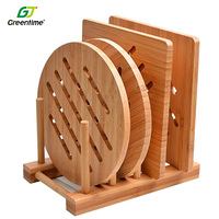 Ensemble de tapis de Table à manger rond et carré en bambou, sous-verres en bois avec pieds antidérapants pour assiettes
