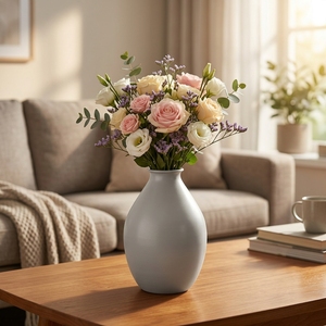 Vase en <span class=keywords><strong>fer</strong></span> blanc mat, sculpture ronde minimaliste, ornement en métal 2 en 1 et vase à fleurs pour la décoration intérieure - Product Image 2