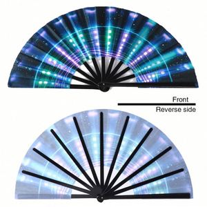 Rainbow Pattern Custom Printed Folding Hand <b>Fan</b> Clack Hand <b>Fan</b> With Logo <b>Large</b> Rave Bamboo Hand <b>Fan</b> for Festival Gift - Product Image 2