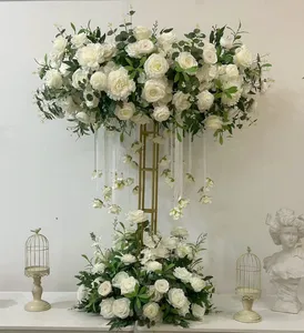 חתונה מתכנן סיום קישוט סיטונאי מחיר מלאכותי לבן ירוק עלה פרחים סידורי שולחן