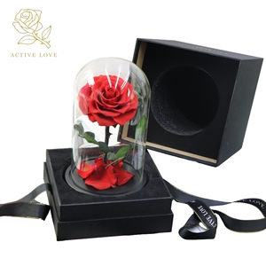 Vente en gros de petites roses rouges préservées faites à la main avec lumière LED, dôme en verre éternel, décoration de mariage, cadeaux pour la Saint-Valentin, Noël - Product Image 1