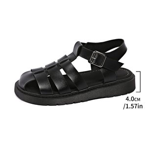 High Quality Women's 2025 New Summer Autumn Winter All Thick Soled Retro Woven Roman Sandals Casual Flat <b>Beach</b> <b>Shoes</b> PU Upper - Product Image 3