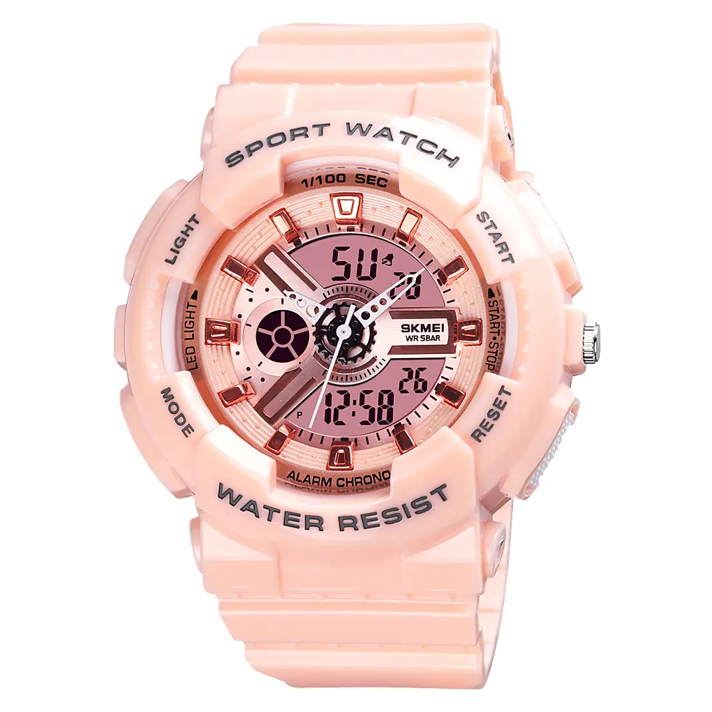 Skmei 1689 Fashion Women Lady Cute Pink Dual Time Multifunctional Sports 5 atm Shock Resistant Waterproof Analog Digital Watches